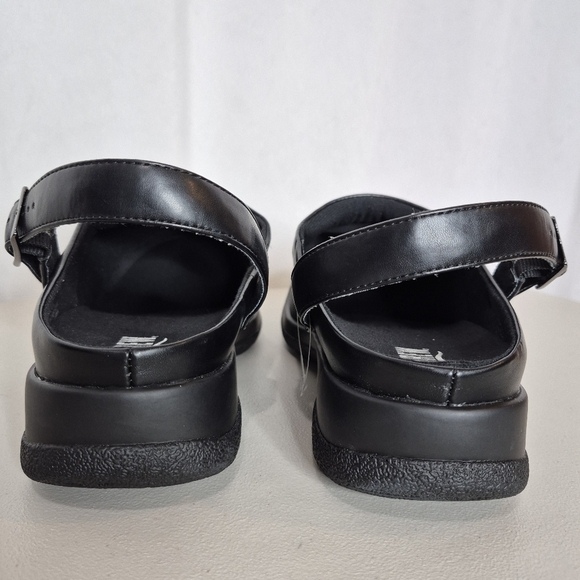 Drew Savannah Black Leather / Black Stretch Convertible Strap Clog - Size 10 WW - Picture 7 of 14